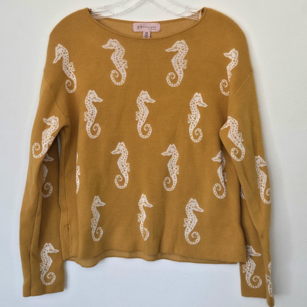 Philosophy Mustard Seahorse Sweater Medium Coastal Boho Knit
